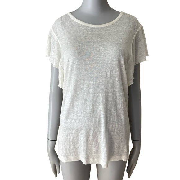 CURRENT/ELLIOTT “The Cosmos Tee” 100% Linen Flutter Sleeve Knit Top W/Tag 4/XL - Picture 13 of 14